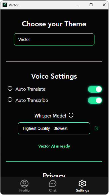 Vector Messenger Settings (Screenshot)