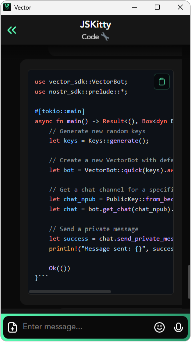 Vector Messenger Code Block Markdown (Screenshot)